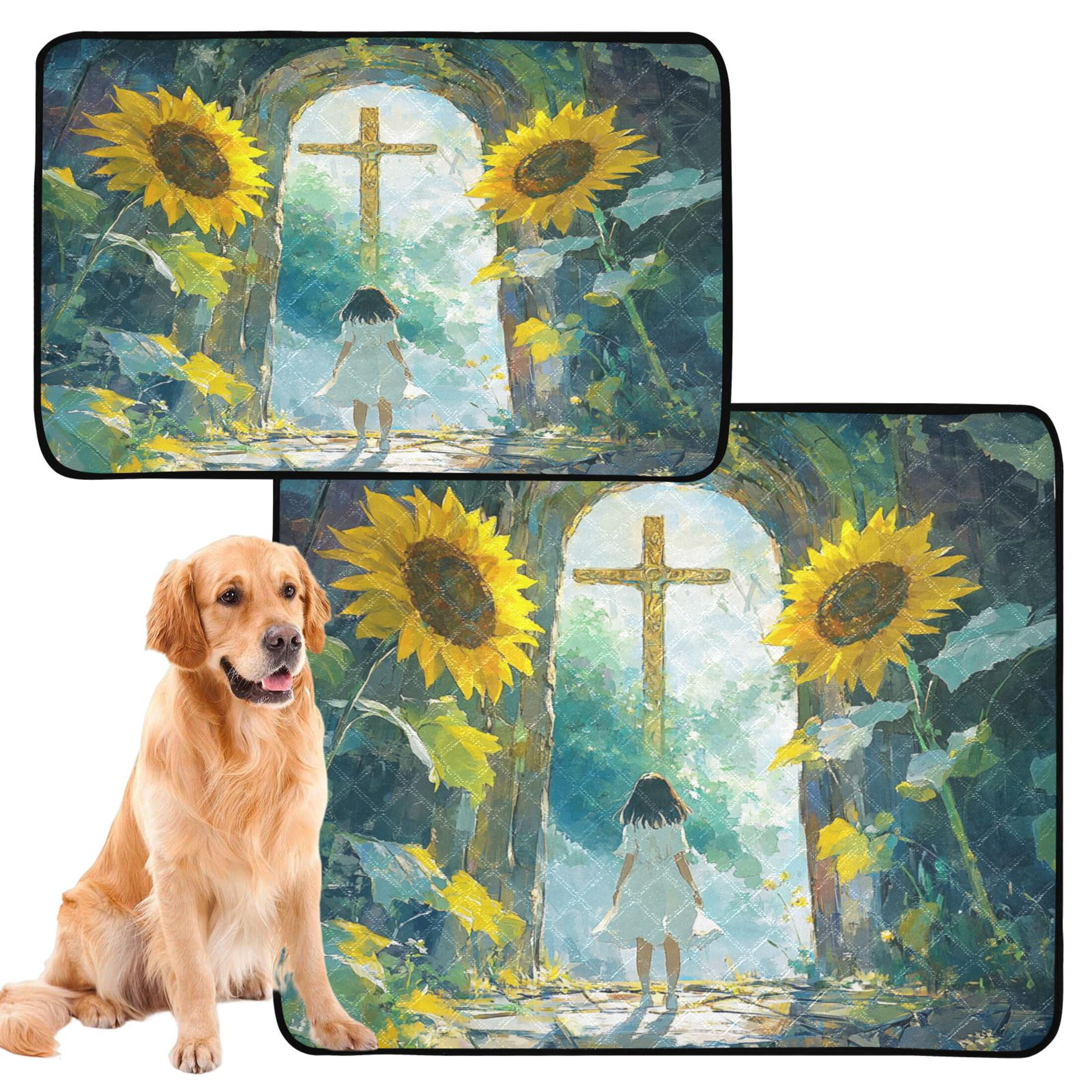 Qxltty Sunflower Gate Cat litter Pads Pet Set of 3 Diaper Mats Center Anti-leakage Layer Absorbent Soft and Comfortable