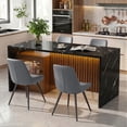 thumbnail image 2 of Hawsaiy 5 Piece Dining Table Set for 4, 63" Faux Marble Dining Table with LED Lights & Storage Cabinet, Kitchen Table and 4 PU Leather Upholstered Dining Chairs, Black, 2 of 10