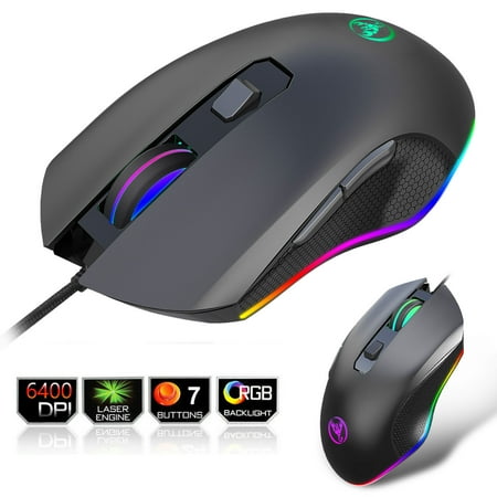A866 RGB Gaming Mouse, 7 Buttons Wired Gaming Mouse, Ergonomic LED Backlit USB Optical Gamer Mice 1000 to 6400 DPI fits for Windows Mac OS Linux Computer Laptop PC Games & Work,