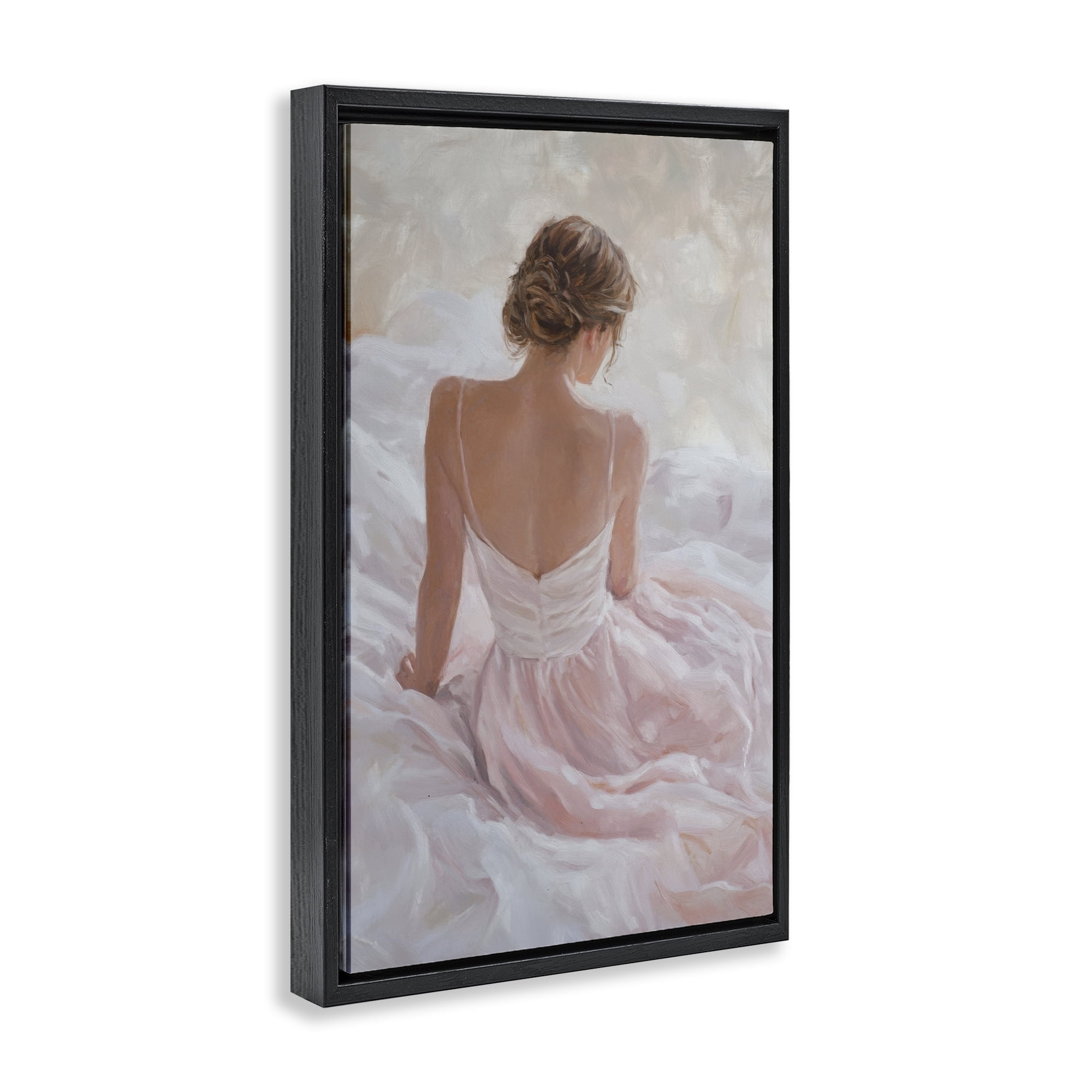 Stupell Industries Quiet Reflection in Pastel Pink Black Framed Floater Canvas Wall Art, design by Petal Prints Design