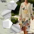 thumbnail image 5 of Xoenoiee Peony Flower Print Cotton Linen Dresses for Women 2026 Summer 3/4 Length Sleeve V Neck Midi Dress Boho Vacation Beach Sundresses, Size 4XL, 5 of 6