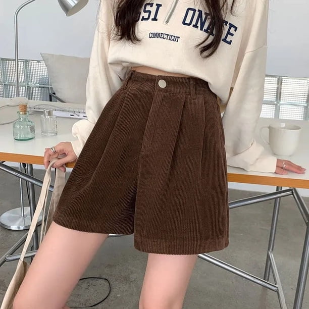 Pantalones anchos de talla grande para primavera y otoño para niñas, pantalones cortos de pana de cintura alta para exteriores para mujer