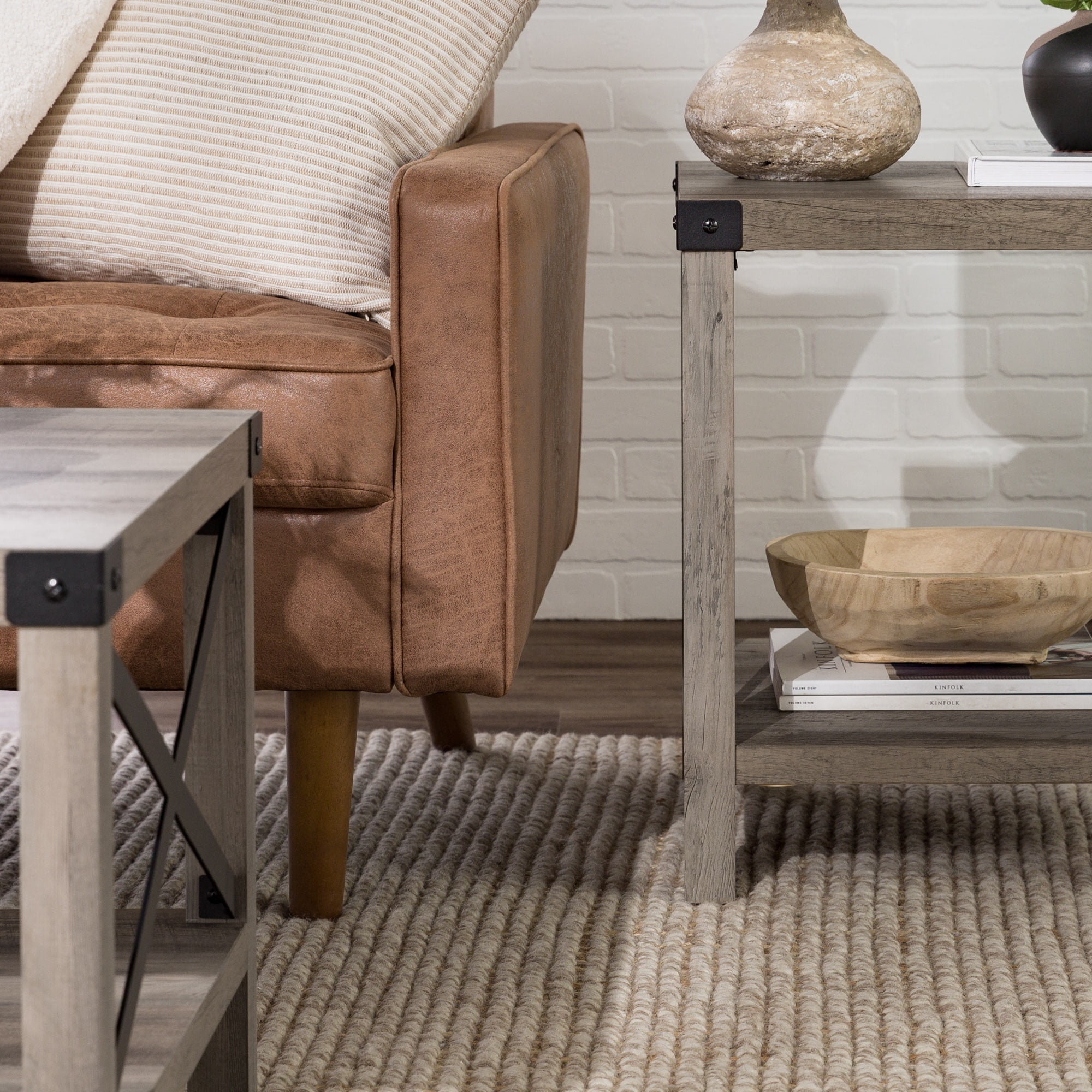 Walker Edison Magnolia Metal X End Table, Grey Wash