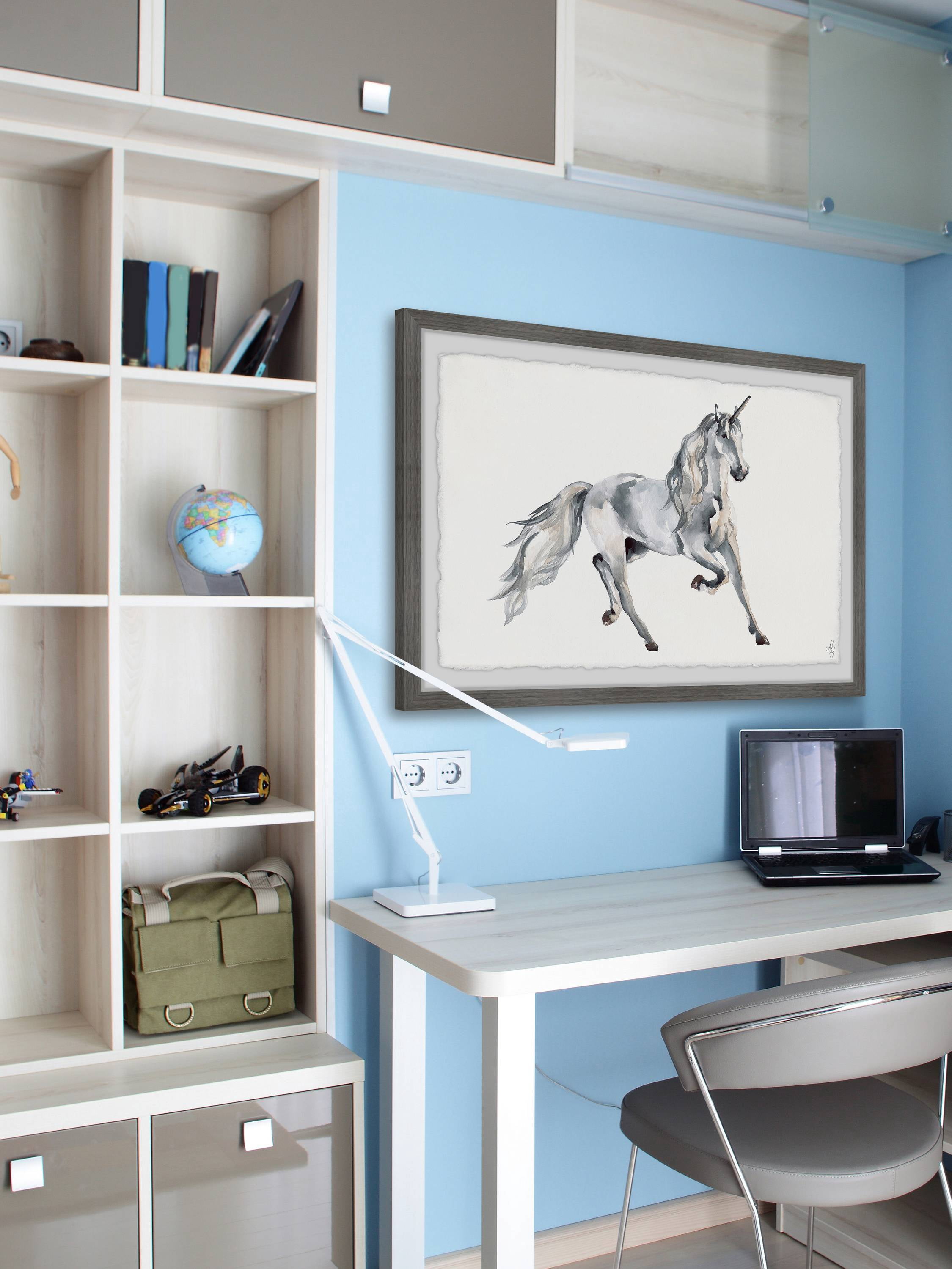 Marmont Hill Silver Unicorn Framed Wall Art, 12.00" x 1.50"