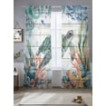 thumbnail image 2 of Summer Ocean Turtle Sheer Curtains 108 Inch Long 2 Panels, Nautical Colorful Sea Fish Octopus Coral Wood Grain Light Filtering Rod Pocket Curtains, Sheer Voile Drapes for Living Room, 52"x108", 2 of 8