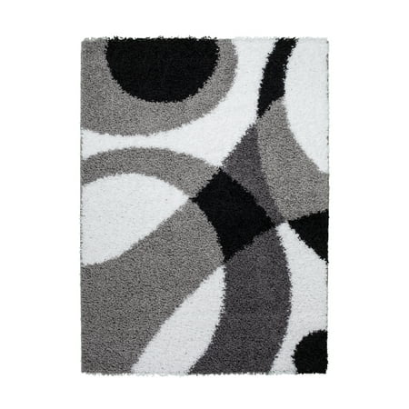 Hereke Turkish Rugs - Ladole Rugs Shaggy Turkish Area Rug, Designer Living Room Bedroom Dining Room Area Rug in Grey White Black, 4x6 (3'11