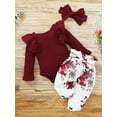 thumbnail image 2 of Dooleck Ribbed Baby Clothes Infant Girl Ruffle Bodysuit Floral Halen Pant Outfit Set, 2 of 7