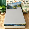 thumbnail image 4 of meiyoeat Kawaii Dinosaur Animal Zipper Twin Comforter Sets with Fitted Sheet and 2 Pillowcases for Girls Boys Teens, Nature Wildlife Zipper Bedding Set, Grey Reversible, 4 Pieces, 4 of 7