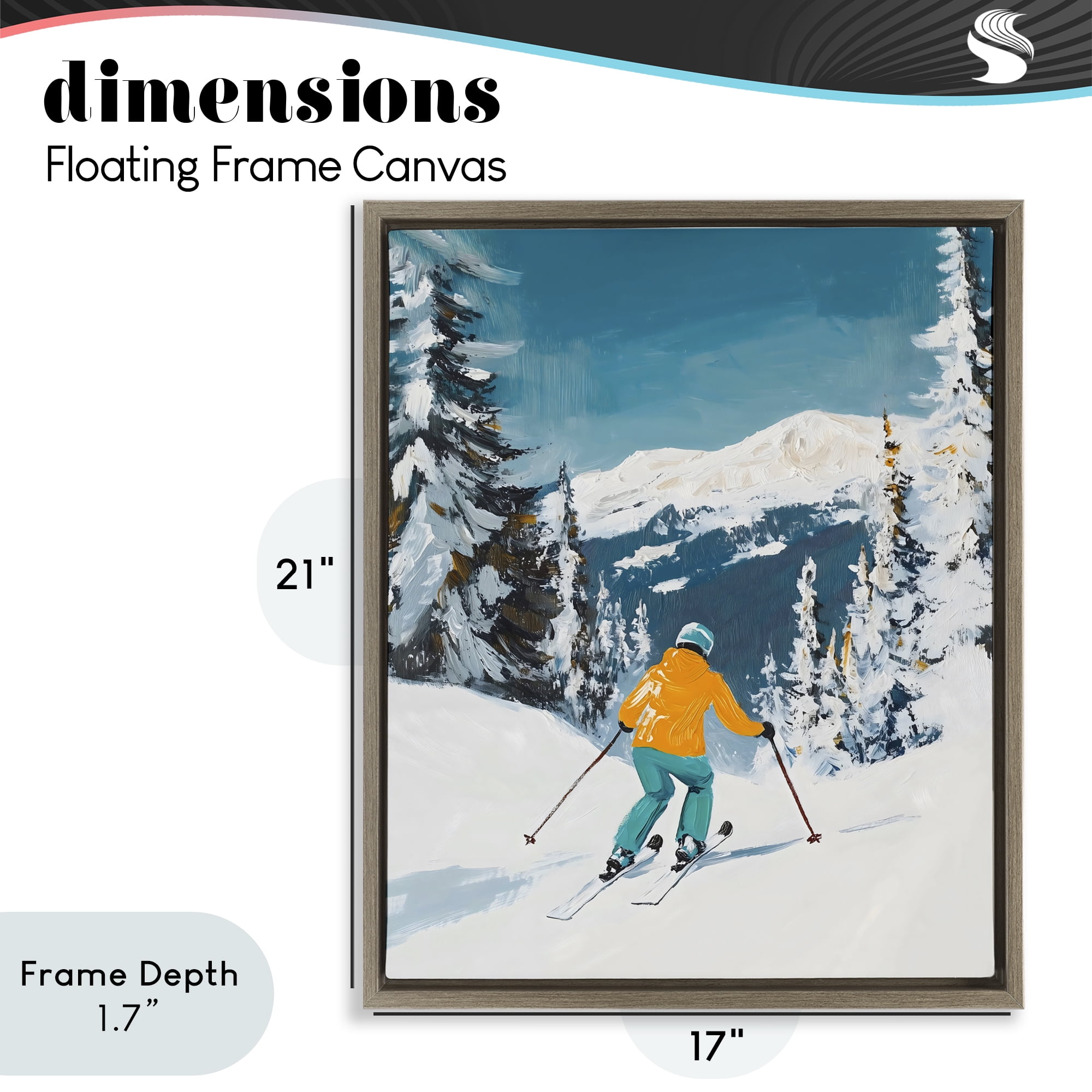 Stupell Industries Downhill Skier on Mountain Brown Framed Floater Canvas Wall Art, design by The Prints Vibe