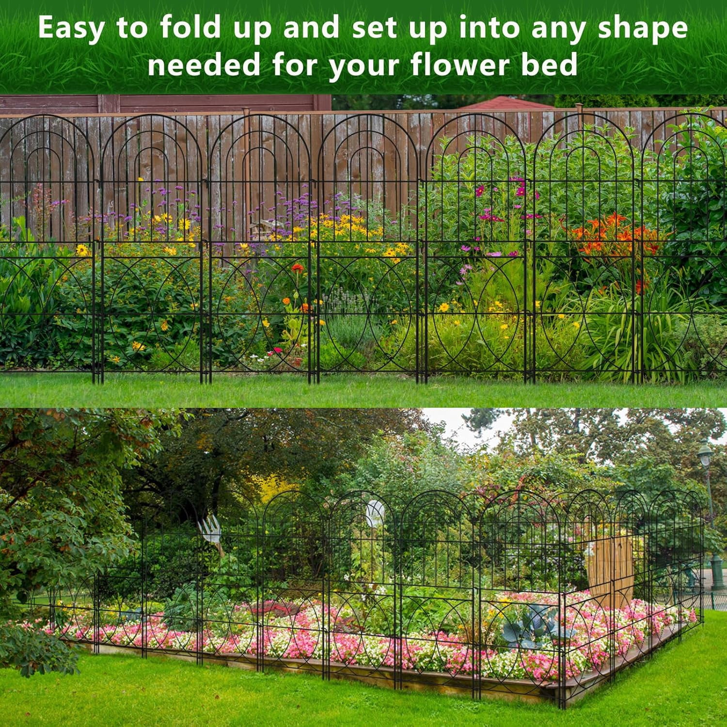Decorative Garden Fence, No Dig Rustproof Metal Wire Fencing Border Animal Barrier, Flower Edging for Landscape Patio Yard Outdoor Decor