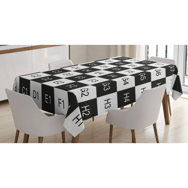 Checkers Game Tablecloth, Monochrome Chess Board Design with Tile