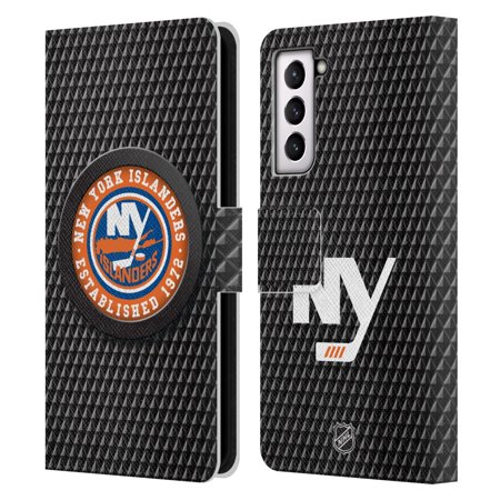 Head Case Designs Officially Licensed NHL New York Islanders Puck Texture Leather Book Wallet Case Cover Compatible with Samsung Galaxy S21 5G