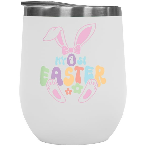 My 1st Easter with a Bunny Art Merch Gift, White 12oz Wine Tumbler