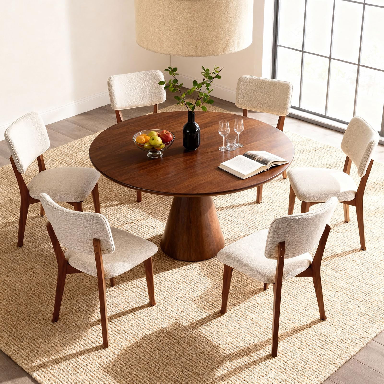 Wooden Dining Chairs Set of 2, Fabric Upholstered Kitchen Chairs with Curved Backrest, 300LBS Capacity