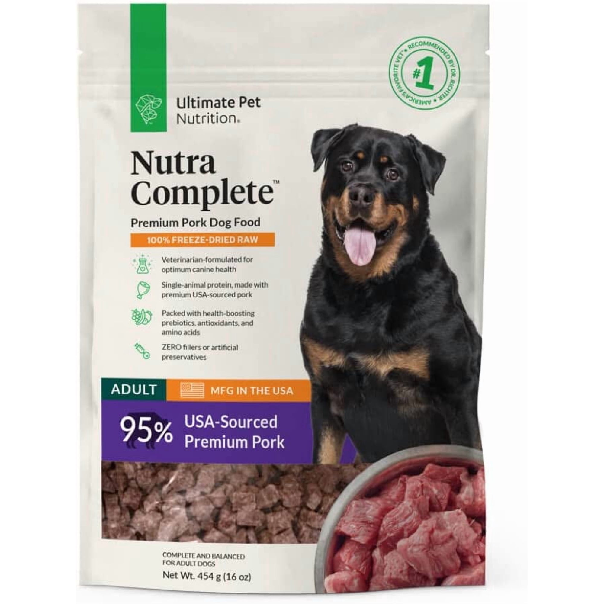 Ultimate Pet Nutrition Nutra Complete Premium Pork Freeze Dried Dog Food, 16 oz.