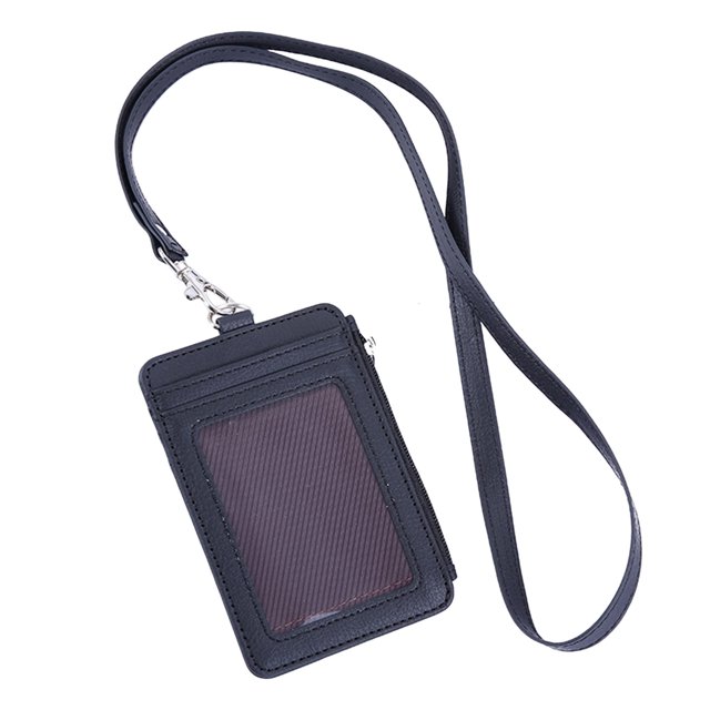 LCXmlly Employee Card Holder 2 In 1 ID Badge Holder with Lanyard Clear Window 5 Card Slots Faux Leather Solid Color Multi functional Employee ID Card Case