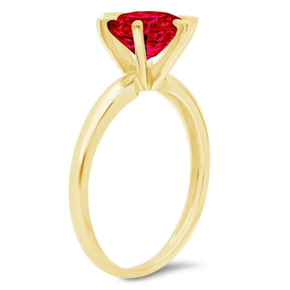 1 ct Round Cut Simulated Ruby Solitaire Engagement Ring for Women in 18K Yellow Gold