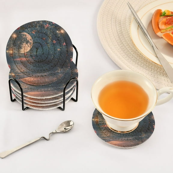 BZSMCE 6Pcs Drink Coasters With Holder 3.94Inch Gardens Of Seaside Pattern Creative Coil Coaster Coasters Colors Absorbent Coasters for Drinks Coasters Set Thicken Heat for Home Table