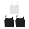 thumbnail image 3 of Yartina Kids Girls 3 Pieces Cami Tank Top Solid Color Spaghetti Straps Dance Crop Top Ribbed Camisole Black&Black&White L, 3 of 4