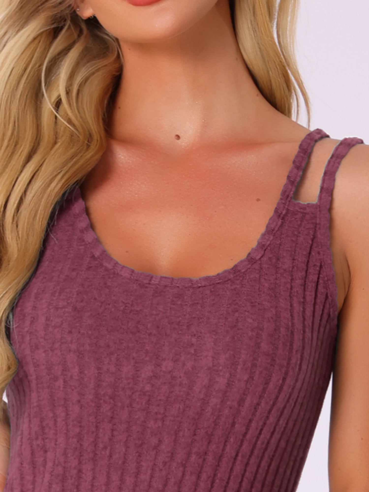 DARING DIVA Women's Sleeveless Lounge Ribbed Knit Tank Nightshirt XS Burgundy