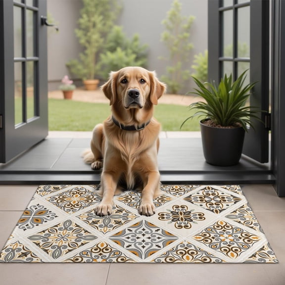 Bohemian Retro Floral Non-Slip Entryway Door Mat,Boho Indoor Decor Durable Low Plush Door Mat,Washable Welcome Rug for Patio Hallway Home Decor 20x32 Inches