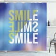 thumbnail image 1 of Smile Shower Curtain, Modern Big Positive Lettering in Different Designs, Fabric Bathroom Set with Hooks, 69W X 84L Inches Extra Long, Azure Blue Pale Sky Blue Yellow Pastel Brown, by Ambesonne, 1 of 3