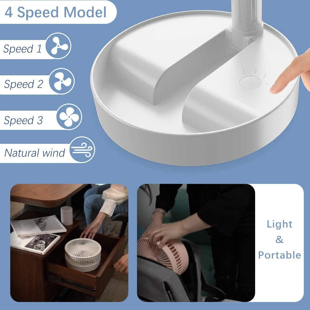 Uervoton Multi-Use Portable Rechargeable Standing Fan 4 Speeds Adjustable with Remote for Home Office Outdoor Camping Tent Travel（White）