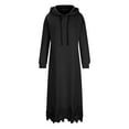 thumbnail image 6 of Womens Cotton Blend Oversized Hoodie Dress Floral Lace Hem Long Sleeve Hooded Sweatshirt Maxi Dress with Pockets (XL, Black), 6 of 7