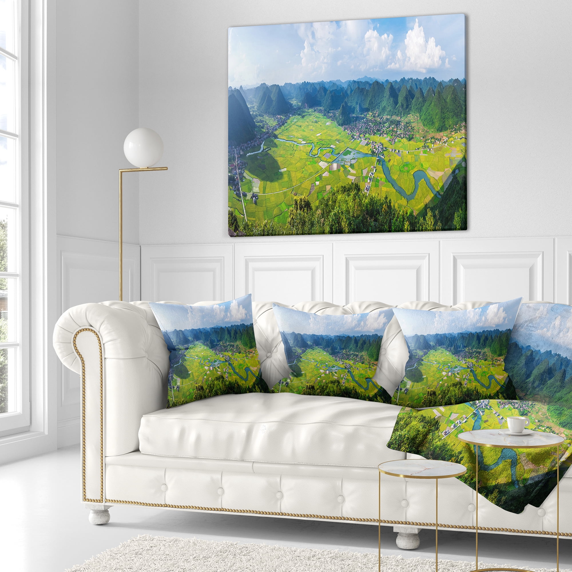 Designart Rice Field Valley Vietnam Panorama - Landscape Printed Throw Pillow - 16x16