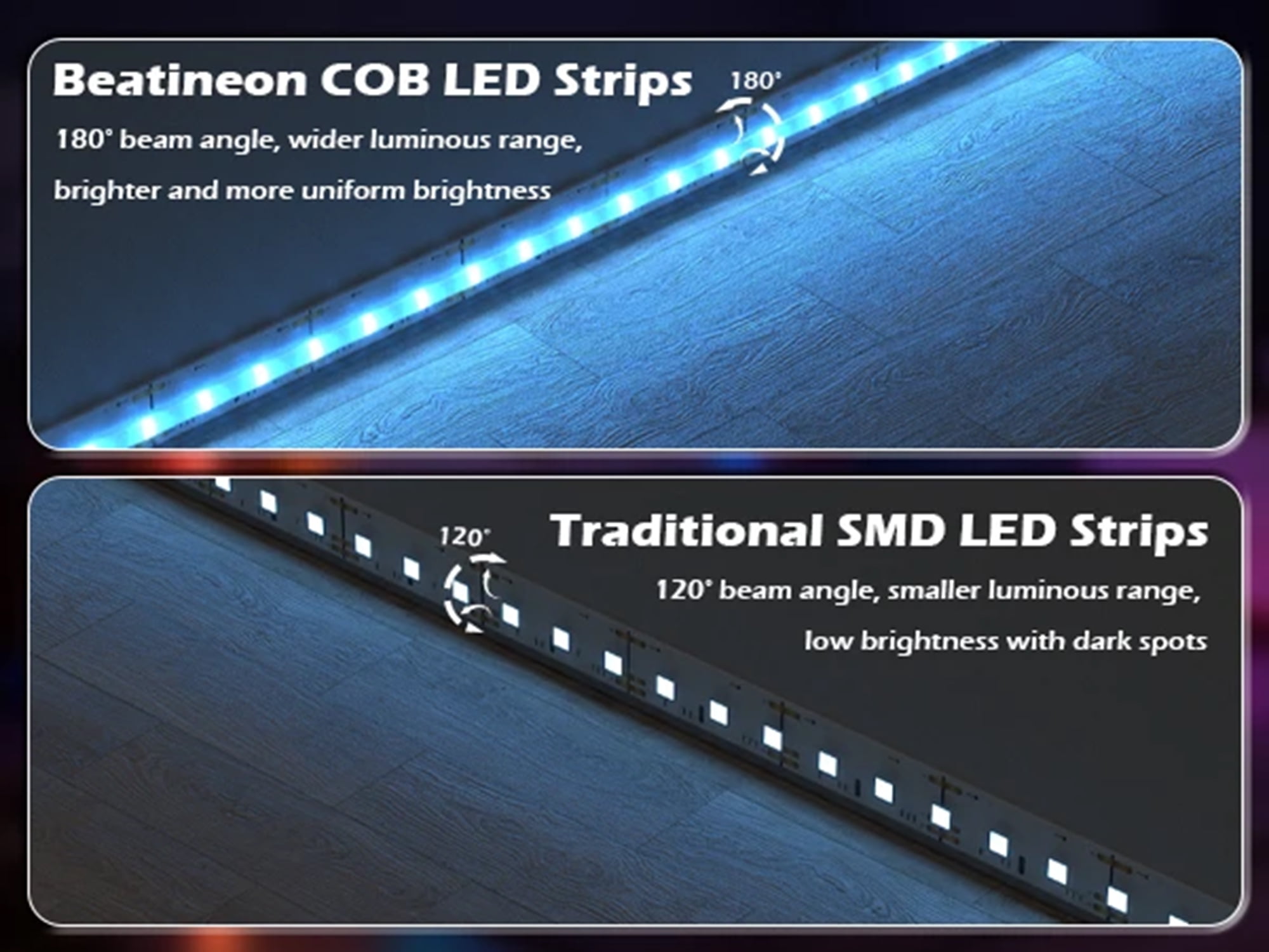 Beatineon 16.4ft COB RGB LED Strip Lights, 2100 LEDs High Density with Tuya App & Remote Control, Music Sync, Indoor Light Strip for Bedroom, Kitchen, Home Decor