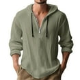thumbnail image 2 of BiZtdJrK Men's 1/4 Zip Pullover Hoodie Athletic Workout Cotton Hooded Sweatshirts Casual Long Sleeve Linen Shirts, Army Green, XL, 2 of 4