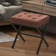 thumbnail image 2 of Tcbosik Upholstered Ottoman in Brown Velvet, Modern Padded Footstool with Tufted Seat Cushion and Black Metal Legs, Easy Assembly, 17"L x 13"W x 18"H, 2 of 6