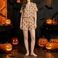 thumbnail image 4 of MEZZALL Women Halloween Pajama Set Button Front Short Sleeve Top With Chest Pocket Elastic Waist Shorts Soft Sleepwear Set Relaxed Fit 2 Piece Pjs, 4 of 5