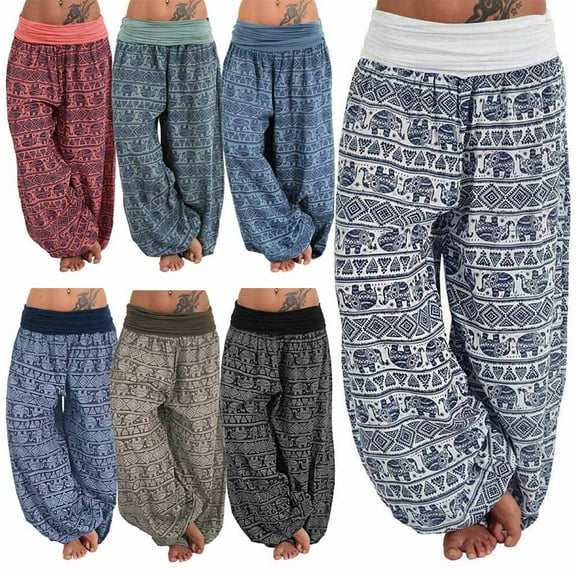 Womens Plus Size Pants Hippie Boho Yoga Harem Pants Lounge Beach Trousers Causal Relaxed Fit Women's Casual Pants Army Green XXL