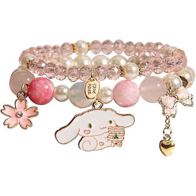 Cinnamoroll Pulsera de cuentas de cristal Kuromi y My Melody Pulseras Sanrio Joyería para Bff Amistad Mejor amigo Regalo Lindo dibujos animados Kawaii Elástico con cuentas