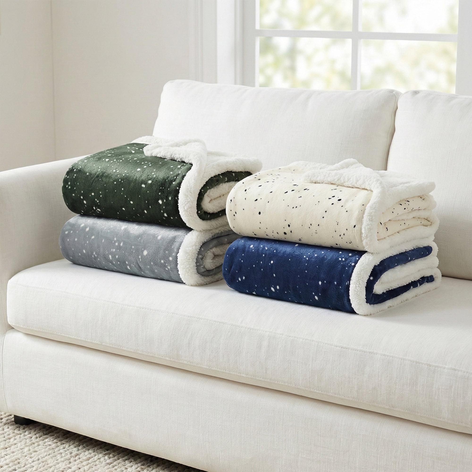 Americanflat 60x80 Oversized Speckle Fleece Throw Blanket - Reversible Sherpa Backing - Ultra Soft Plush Comfort - Cozy Warmth For Couch Or Bed - White