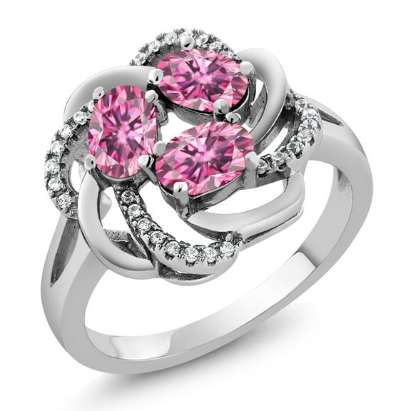 Gem Stone King 925 Sterling Silver Pink Moissanite Ring for Women (1.75 Cttw, Oval 6X4MM, Gemstone Birthstone, Available in Size 5, 6, 7, 8, 9)