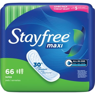 Stayfree Maxi Super Pads Wingless, Unscented, 66 Ct, Absorbs 30% More, Multi-Fluid Absorption, Comfortably Dry for up to 8 Hours