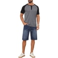 thumbnail image 2 of INSPIRE CHIC Men's Button Down Color Block Short Sleeve Raglan Henley Shirts S Dark Gray, 2 of 5