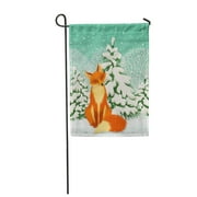 KDAGR Christmas Sitting Red Fox in The Winter Forest Garden Flag Decorative Flag House Banner 28x40 inch