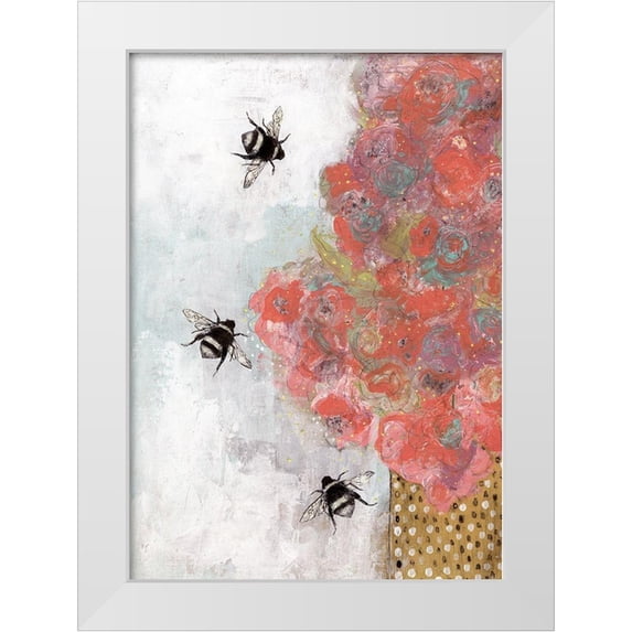 Ogren, Sarah 14x18 White Modern Wood Framed Museum Art Print Titled - 3 Bees and Orange Flower