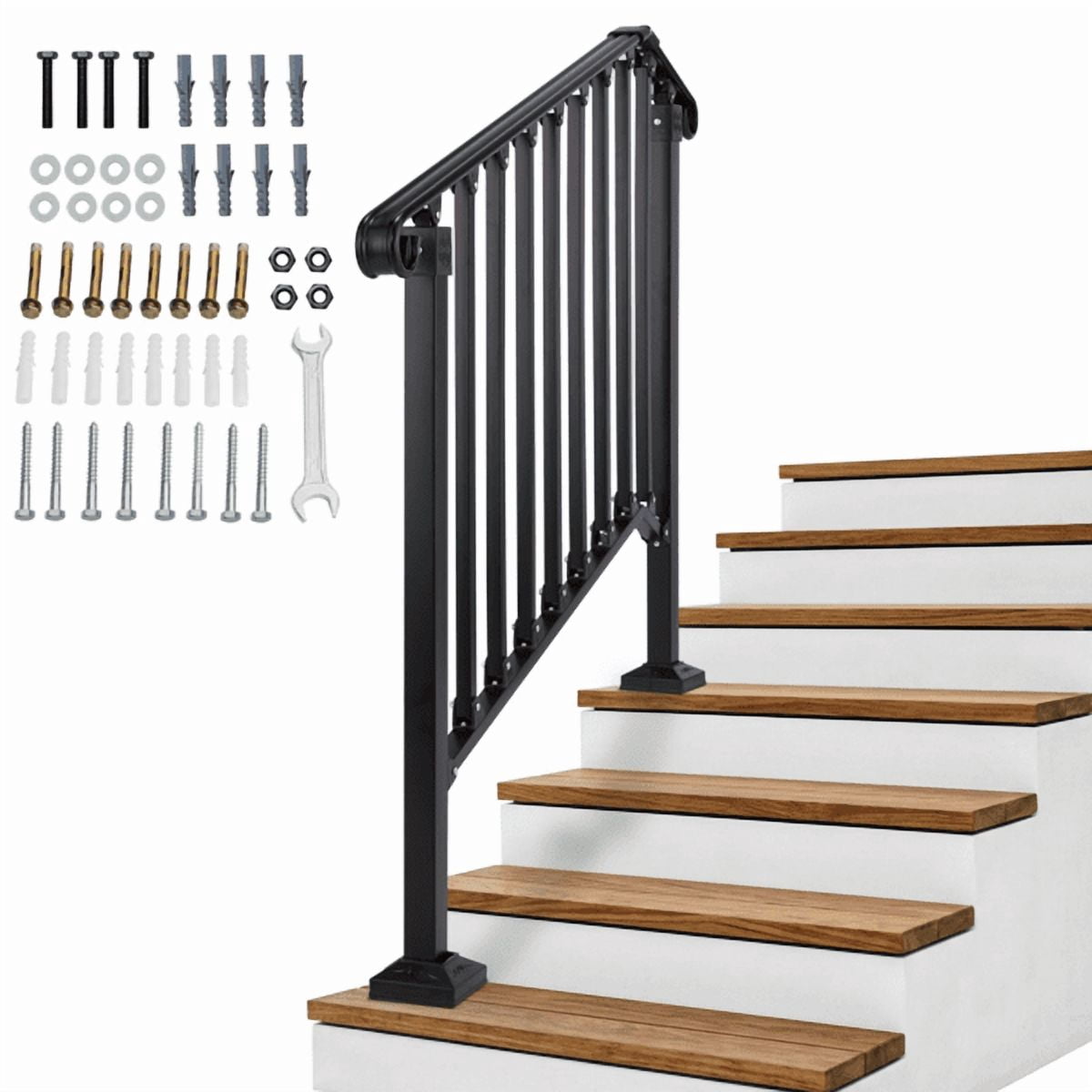 3‑Tier ABS Plastic Handrail for Patio Courtyard Stairs, Matte Black