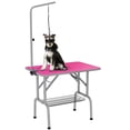 thumbnail image 1 of Table de Toilettage pour Chien Pliable avec Bras à Hauteur Réglable et Tablette de Rangement, Surface en Caoutchouc Antidérapante, Station de Toilettage pour Animaux Rose pour Usage Domestique Ou Professionnel, 35.4"L x 23.6"W x 29.5"H, 1 of 7