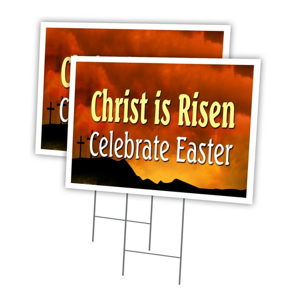 CHRIST IS RISEN CELEBRATE EASTER 2 Pack Of 18" x 24" Yard Sign & Stake outdoor plastic | Advertise Your Business | Stake Included Image On Front Only | Made in The USA