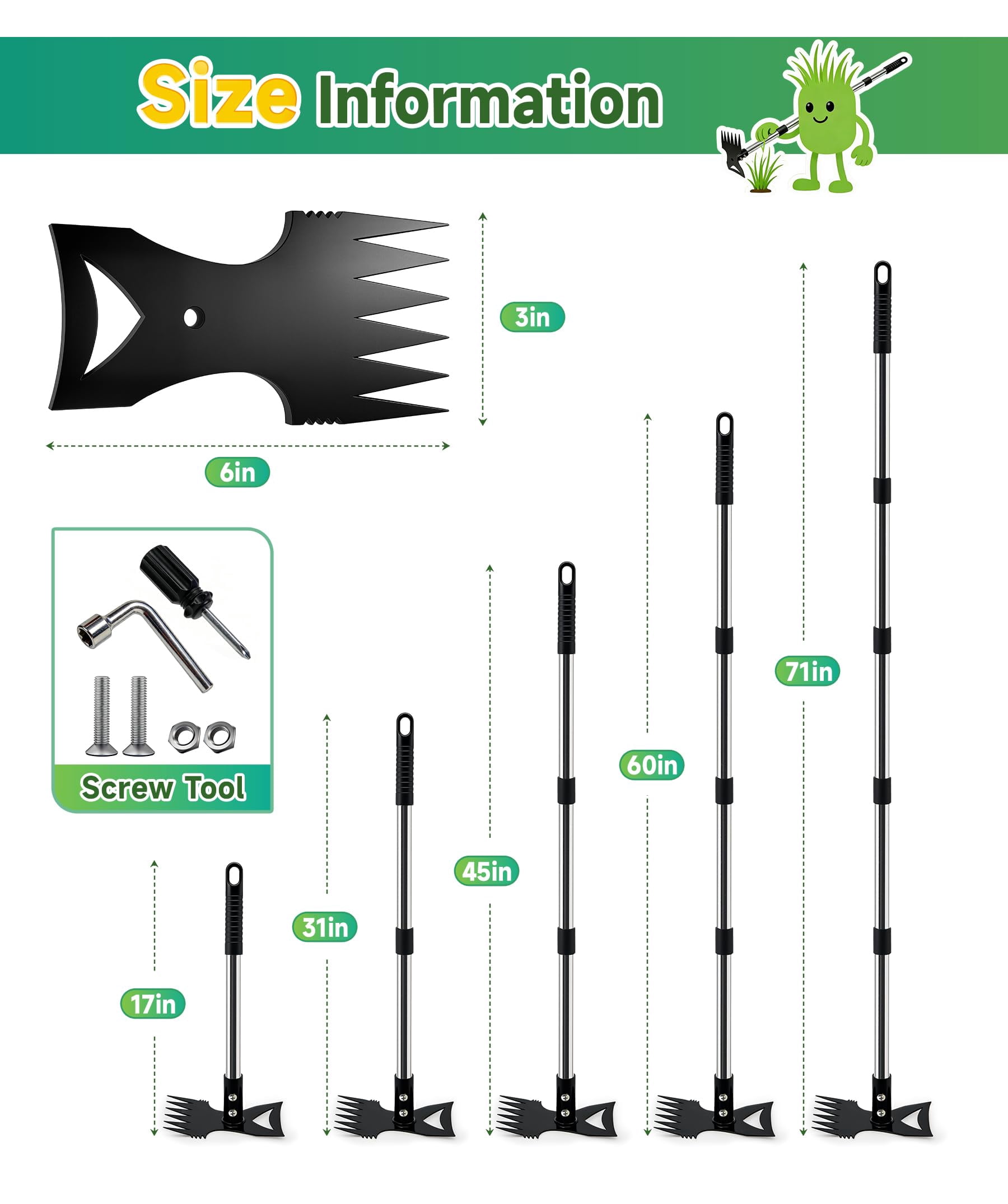 ALLJOY Weeding Tool, Hoe Cultivator 2 in 1 Garden Tools, 45 inch Weeder Hand Tiller Weeding Rake for Yard Lawn Gardening Digging Planting