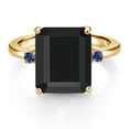 thumbnail image 2 of Gem Stone King 18K Yellow Gold Plated Silver 12X10MM Black Onyx and 2MM Blue Created Sapphire 3 Stone Engagement Ring for Women | 5.86 Cttw | Gemstone December Birthstone | Size 6, 2 of 3