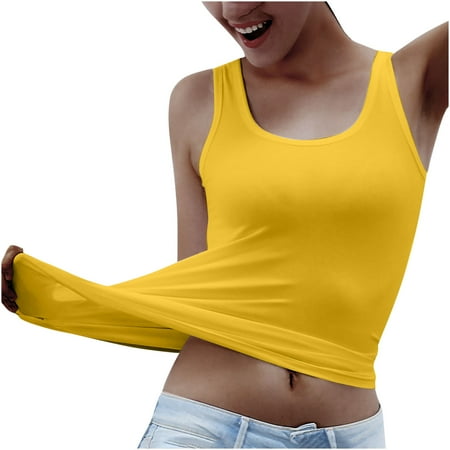 

Dianli Corset Tops For Women Plain Tunic U-Neck Sleeveless Summer T-Shirts Casual Loose Fashion Tank Blouses Tops Yellow XXXL