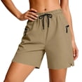 thumbnail image 3 of Plus Size Women's Nylon Spandex Lightweight Shorts with Zippered Pockets, Mid Elastic Waist, Quick Dry Outdoor Leisure Hiking Running Casual Travel Athletic Shorts for Women, 3 of 9