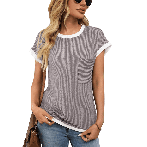Camisetas de Corta para Mujer, Color Gris, Talla XL