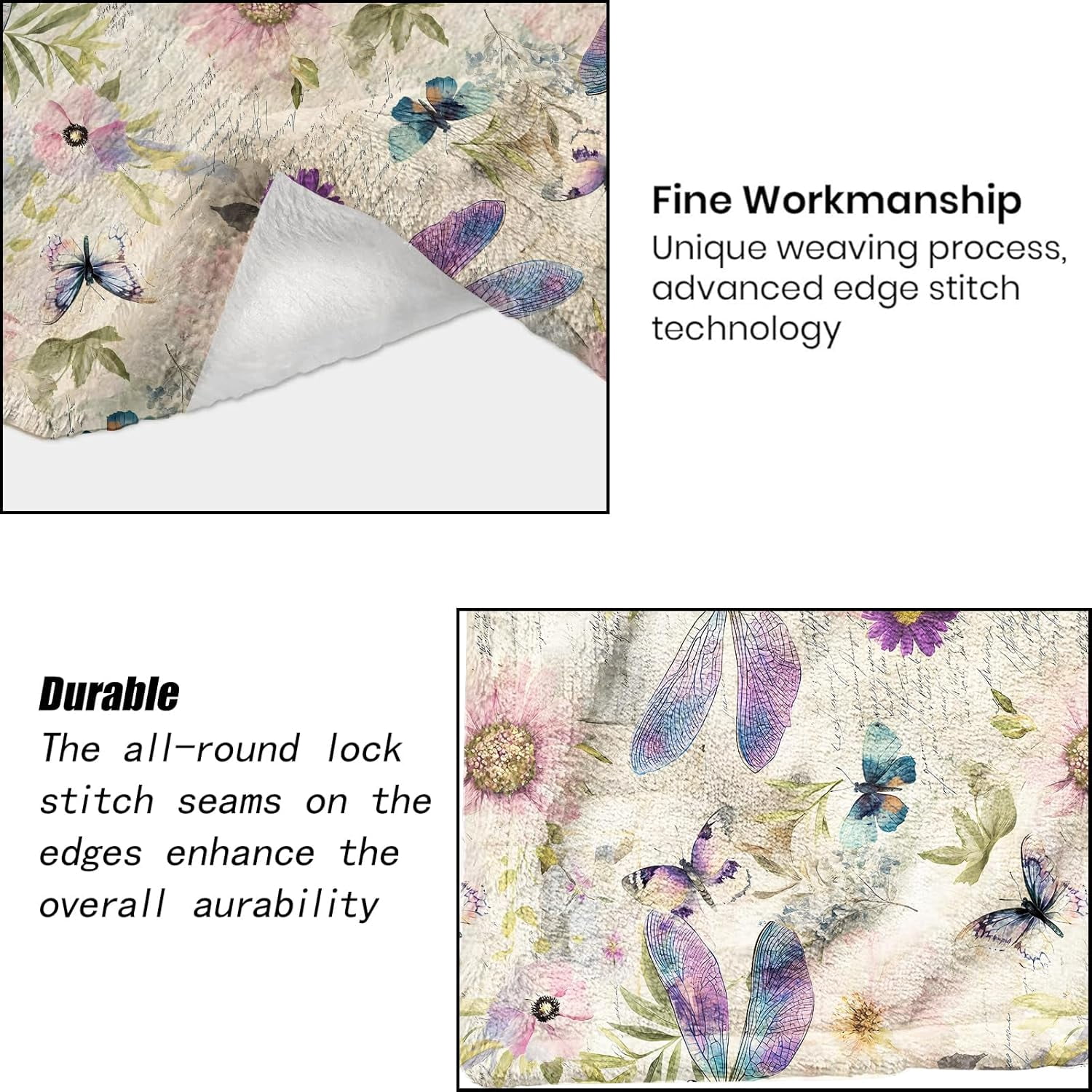 Dragonfly Blanket - Retro Butterfly Floral Pastel Fleece Throw,Gifts for Users Women, Soft & Warm,Lightweight, for Modern Rustic Boho Decor, Nature Lovers, and Room Home Accents 60x80in